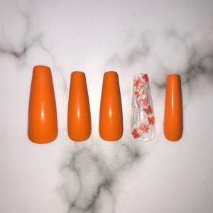 Orange butterfly press on nails
